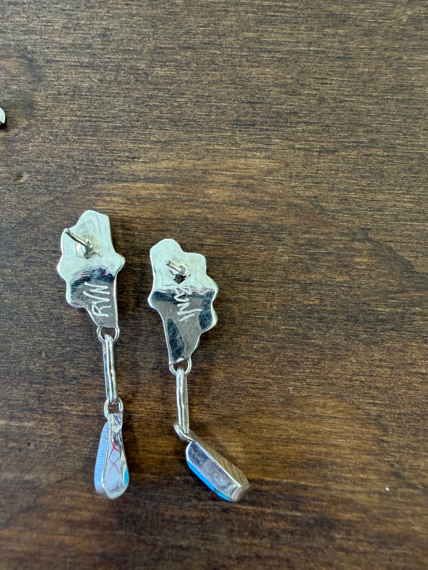 New 1/2 turquoise cluster inlay drop earrings