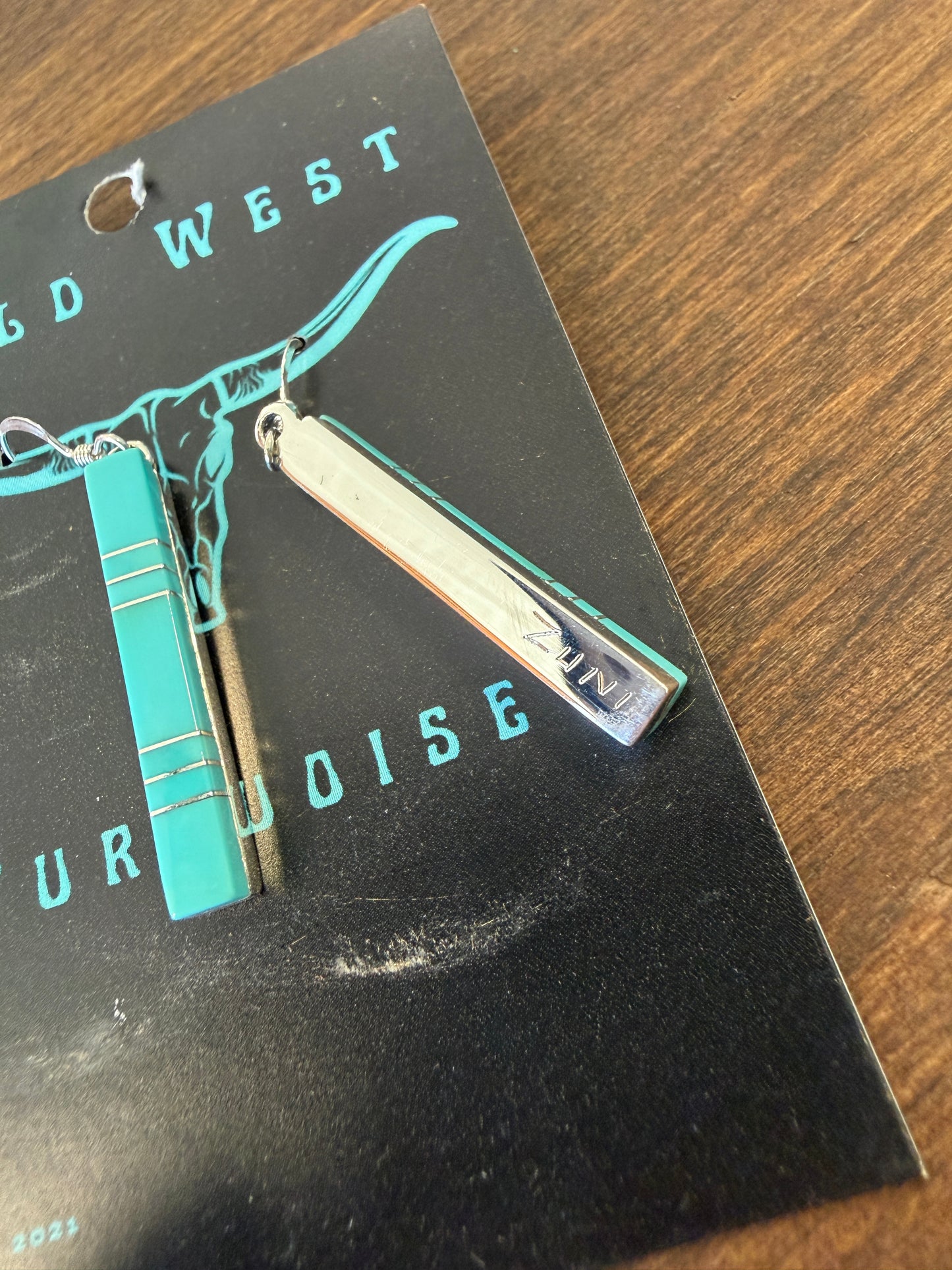 New turquoise inlay bar earrings