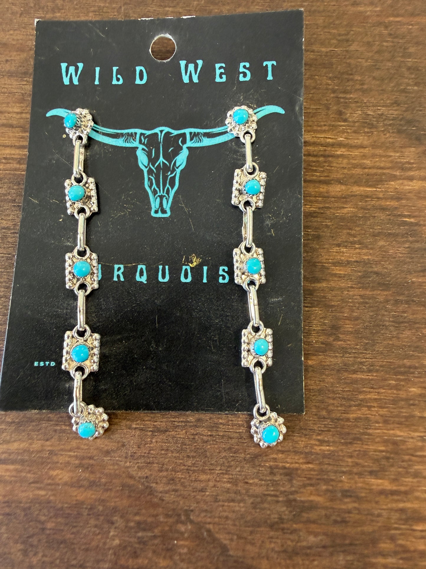 New snake eye turquoise 5 square drop stud earrings