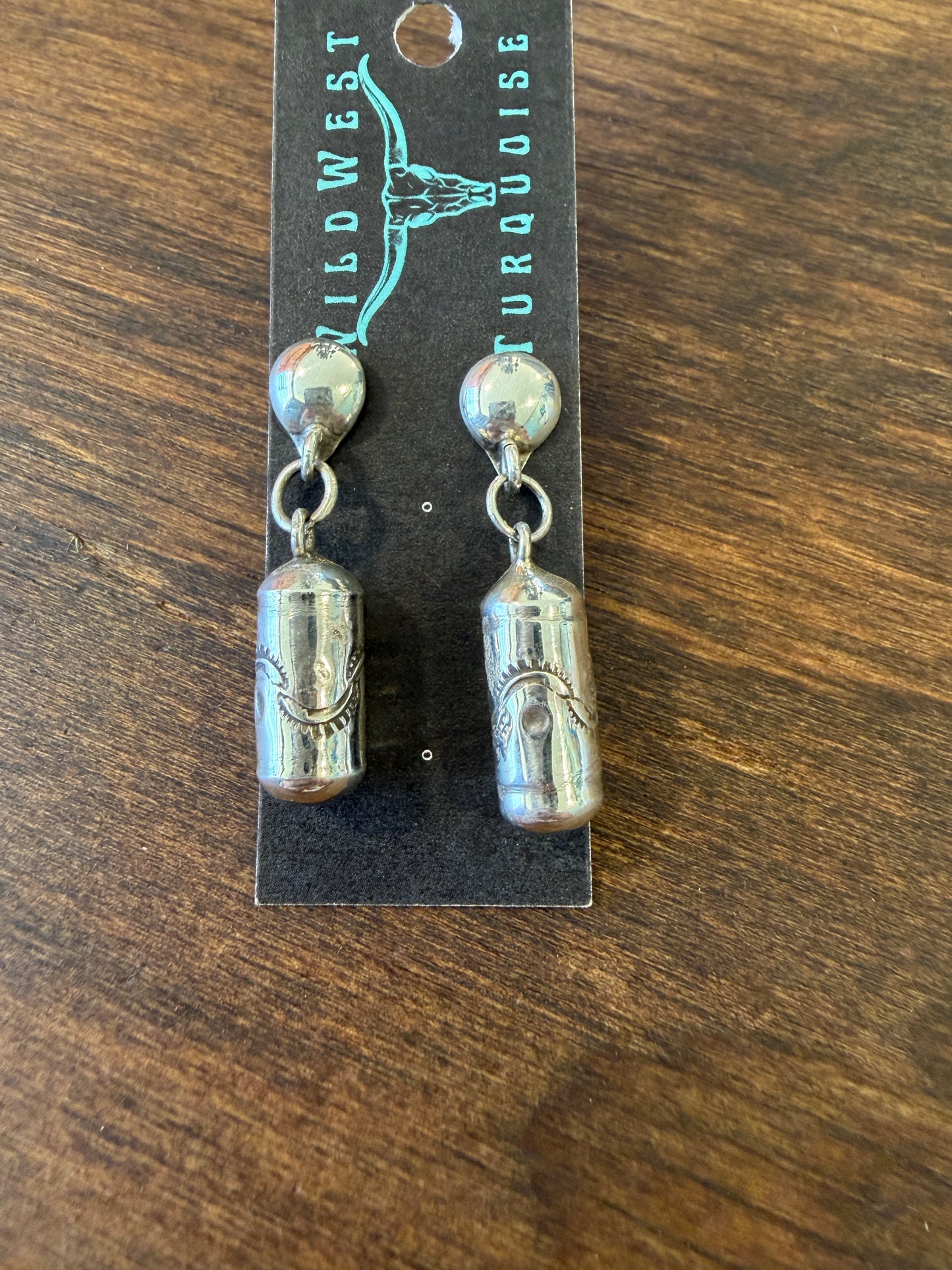 New silver stud barrel bead dangle earrings
