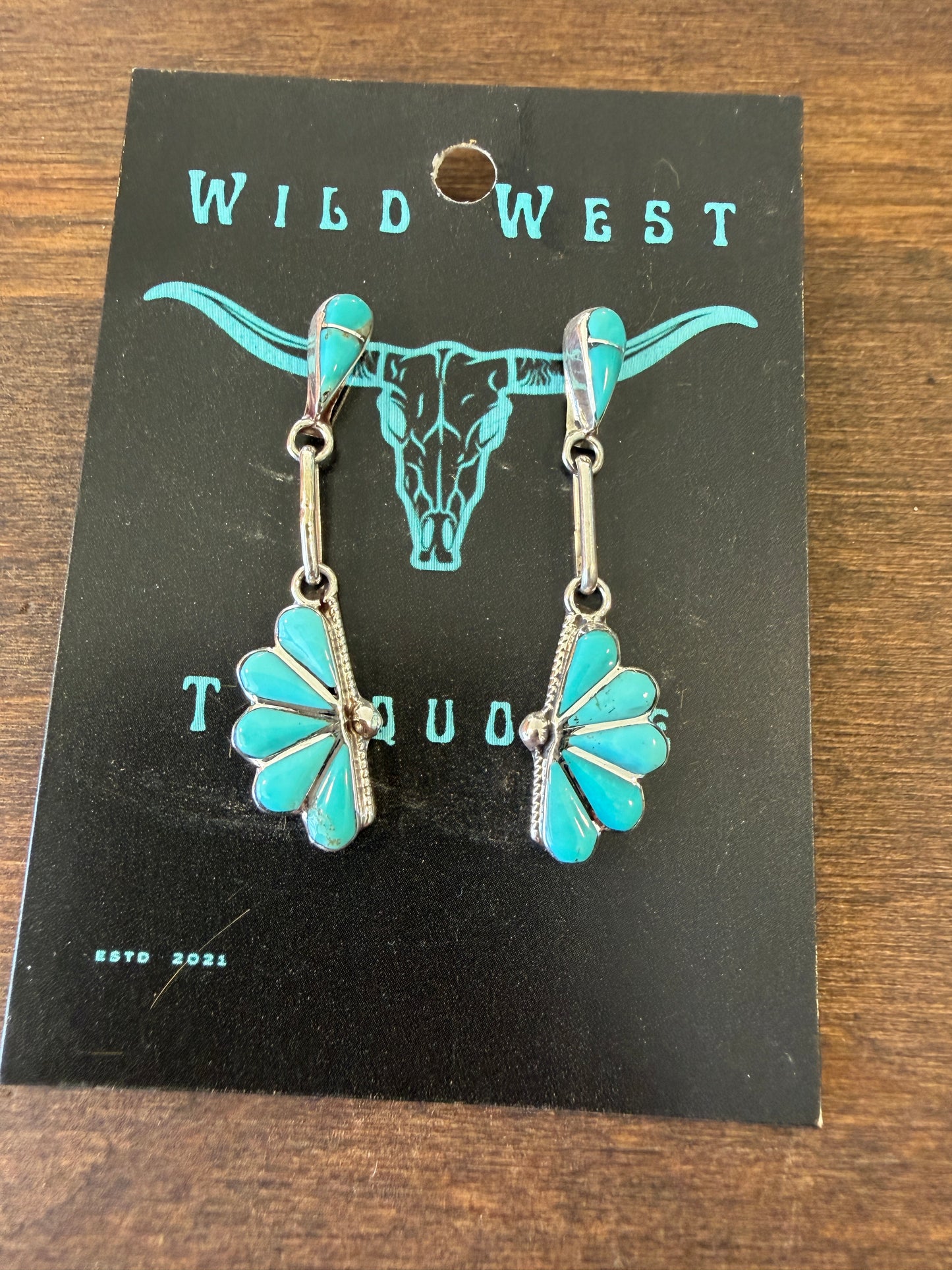 New 1/2 turquoise cluster inlay drop earrings