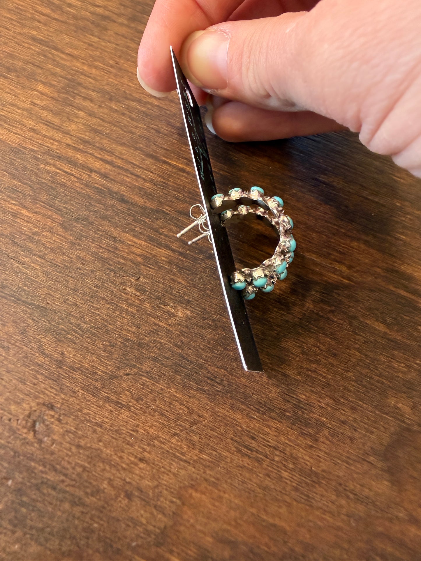 New medium turquoise snake eye 1/2 hoop earrings