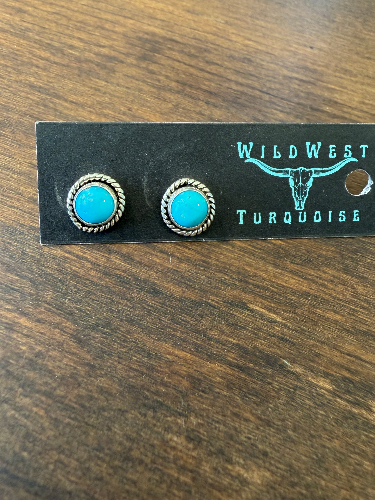 New Medium round turquoise twist wire stud earrings