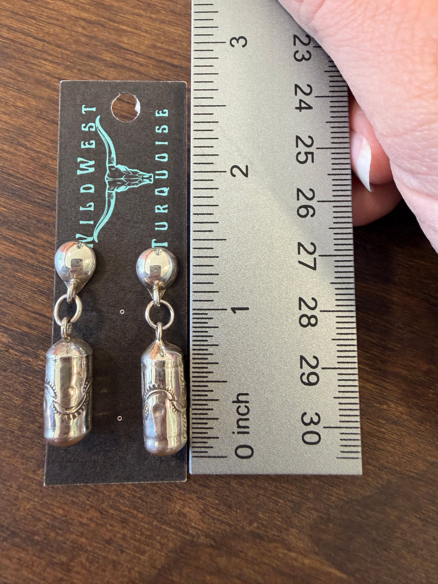 New silver stud barrel bead dangle earrings