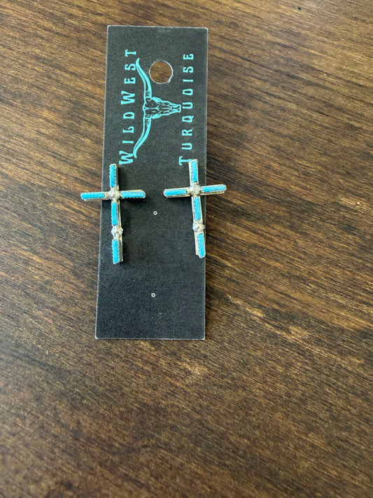 New small turquoise needlepoint cross stud earrings