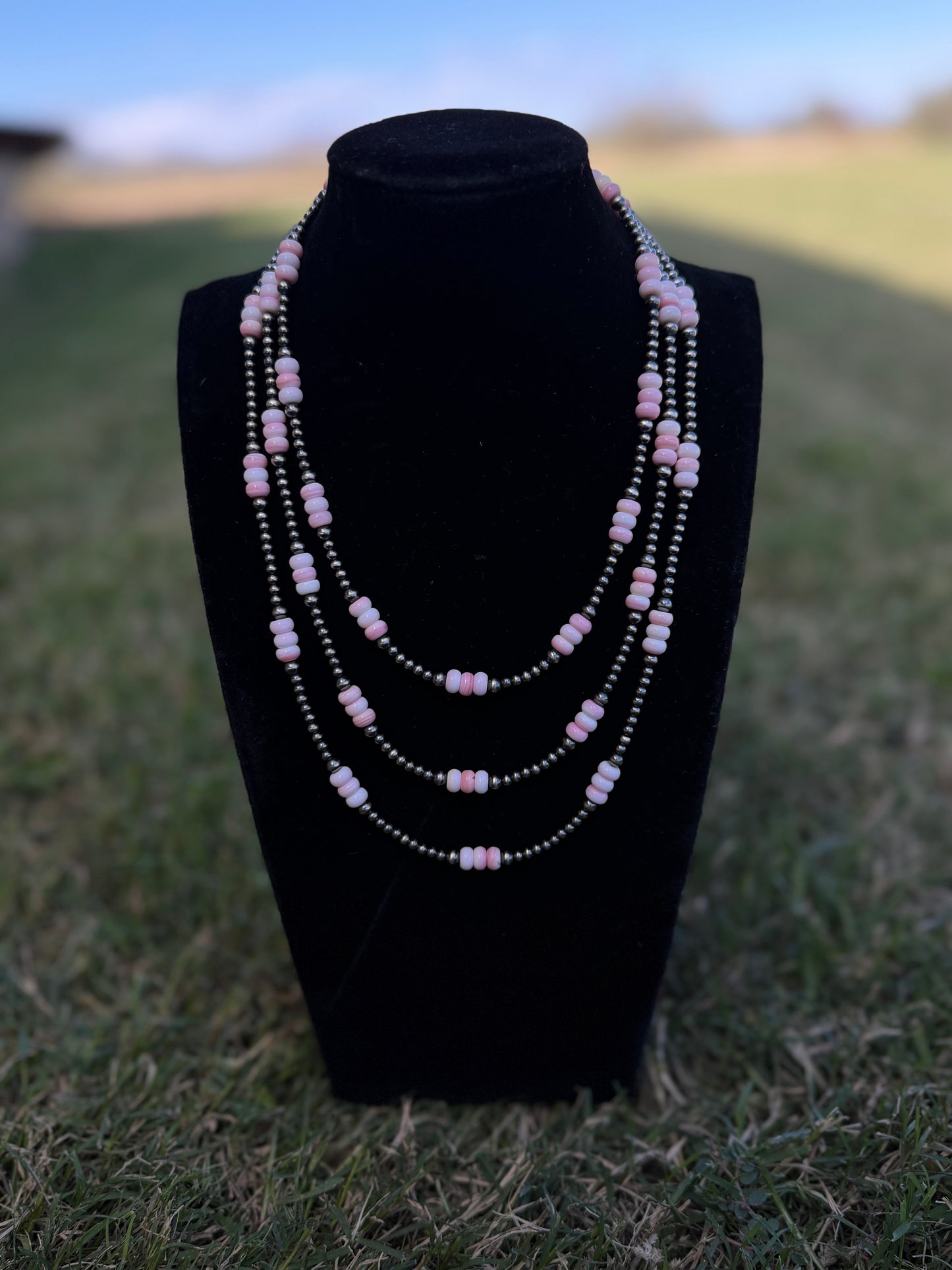 New 6mm rondel pink conch beads with 4 and 5mm pearl necklaces