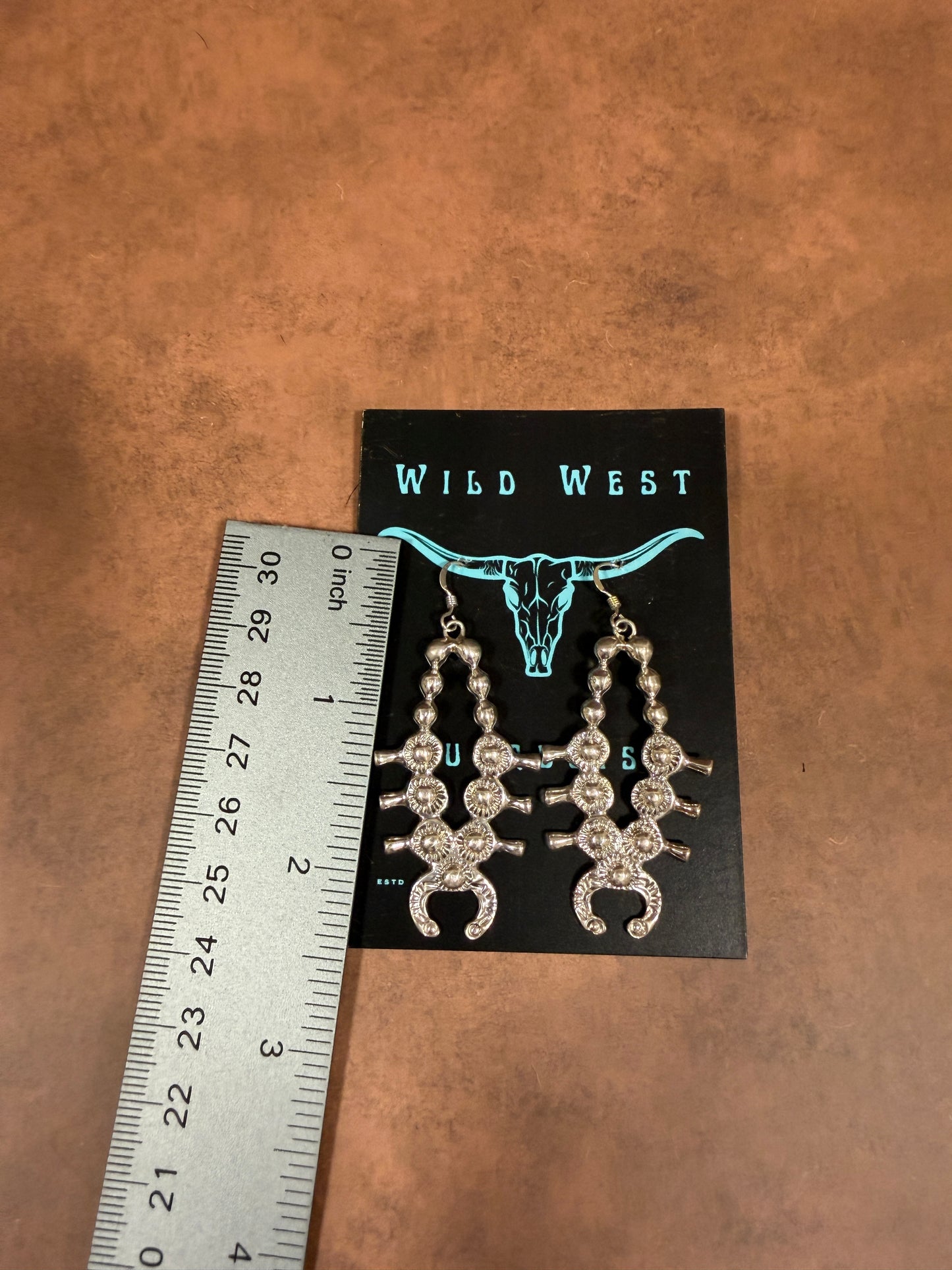 New silver squash blossom dangle earrings