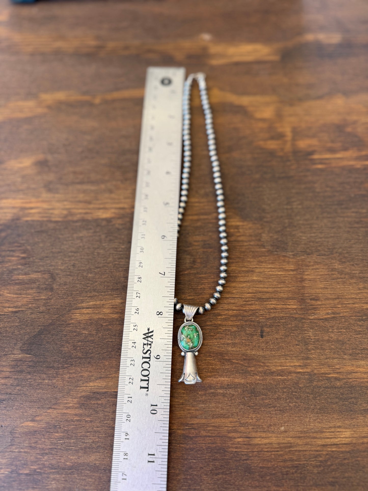 New 16” 5mm pearl necklace with Sonoran gold turquoise squash pendant