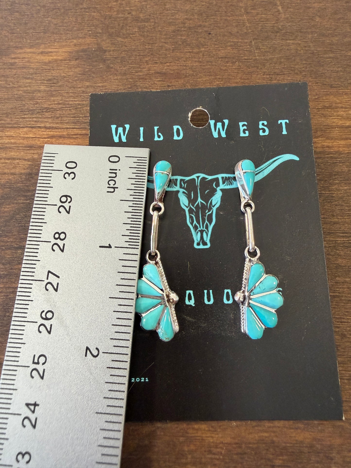 New 1/2 turquoise cluster inlay drop earrings