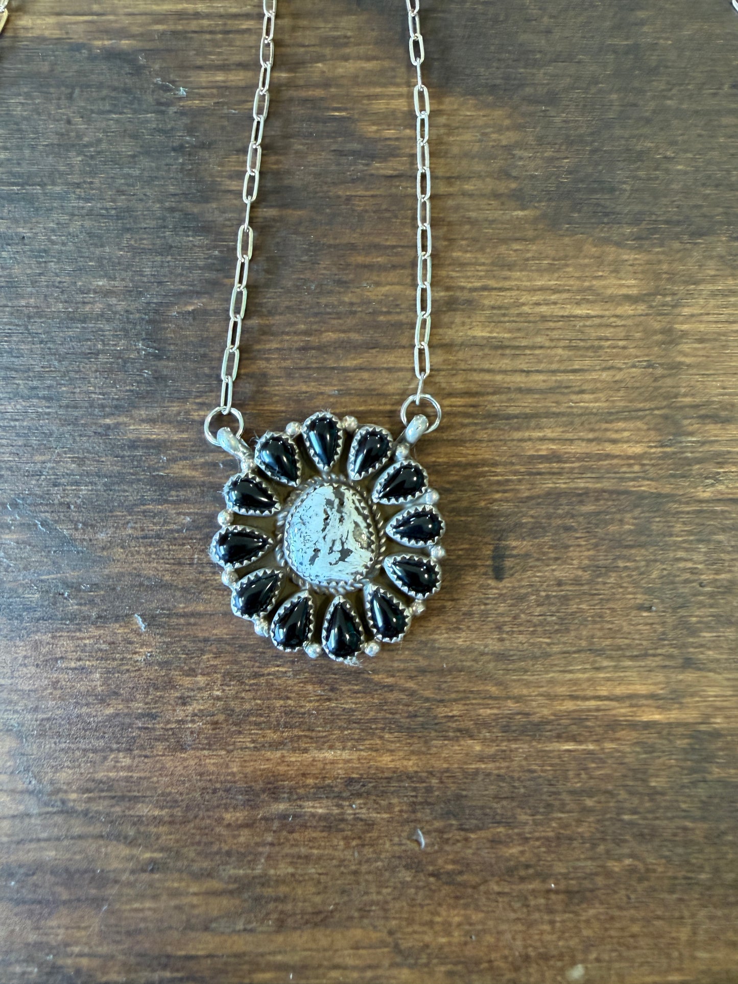 New white buffalo and black onyx cluster bar necklace