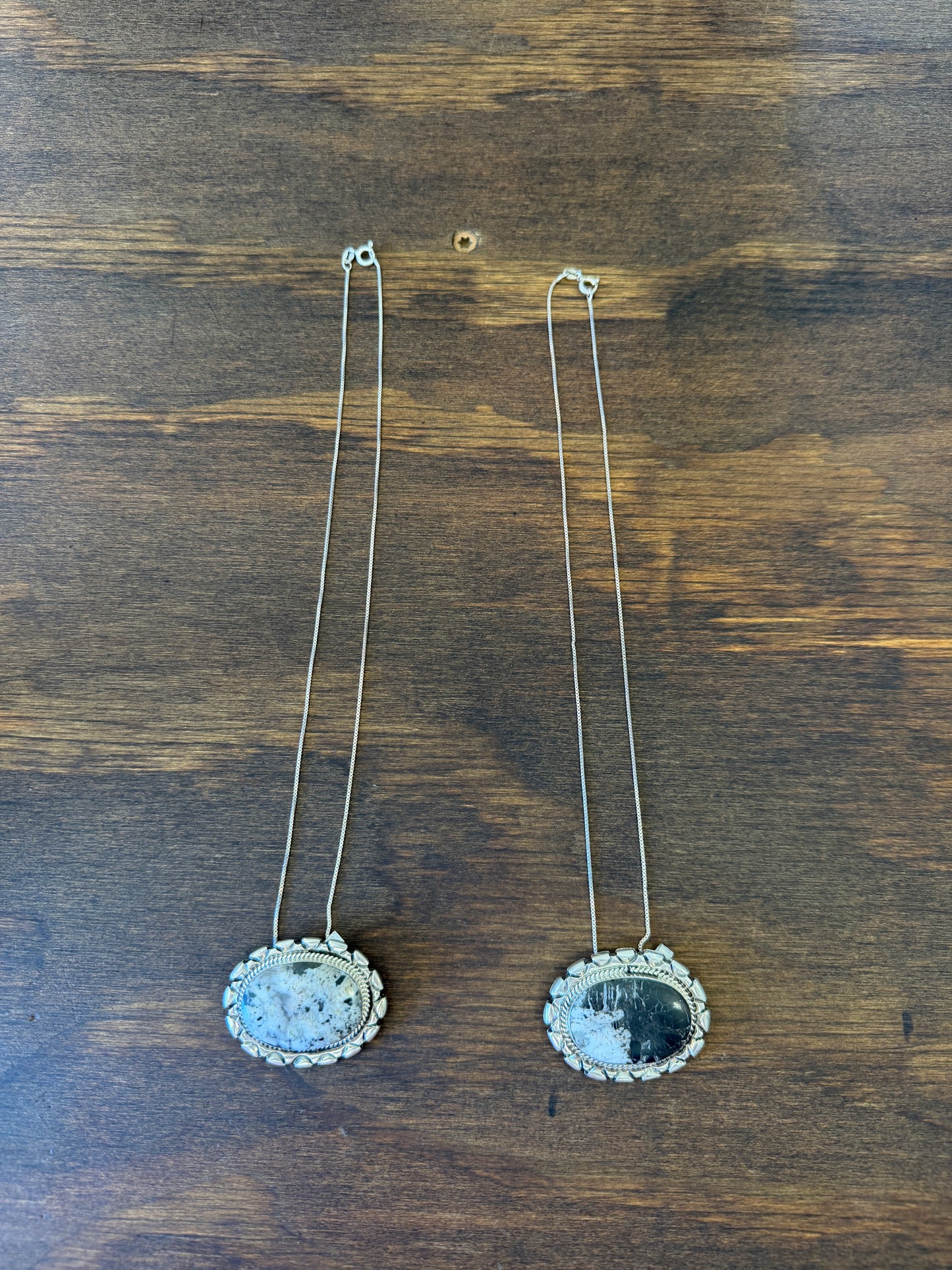 New large white buffalo oval bar necklace on chain