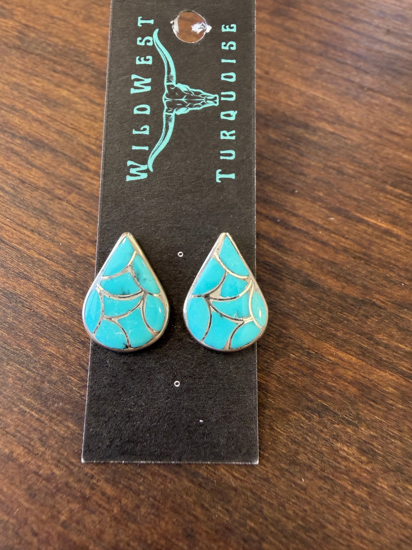 New fish scale inlay turquoise teardrop stud earrings