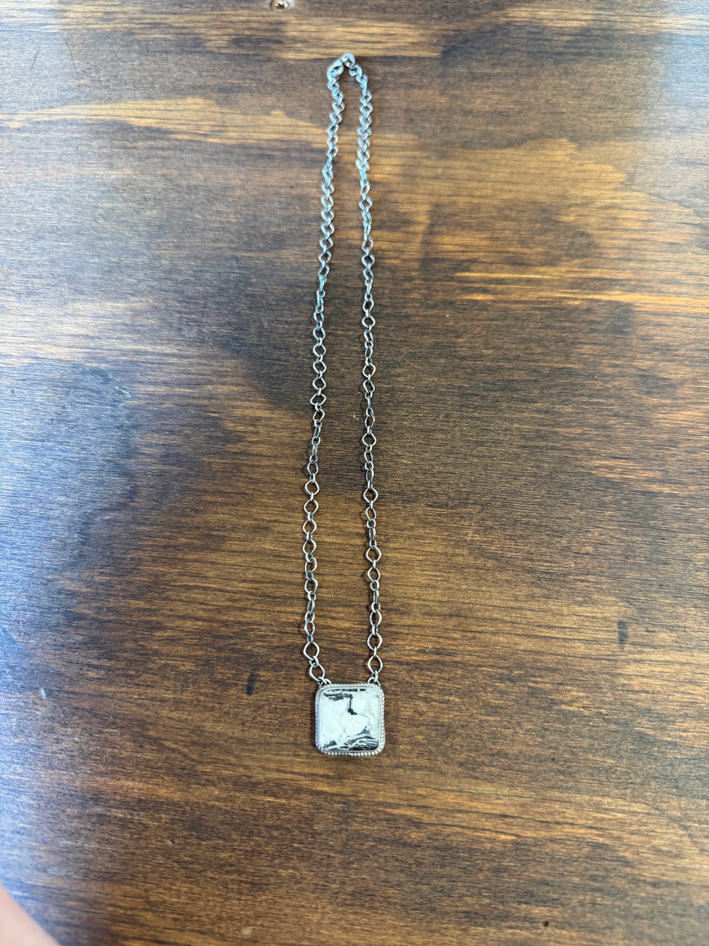 New white buffalo mini square bar necklace