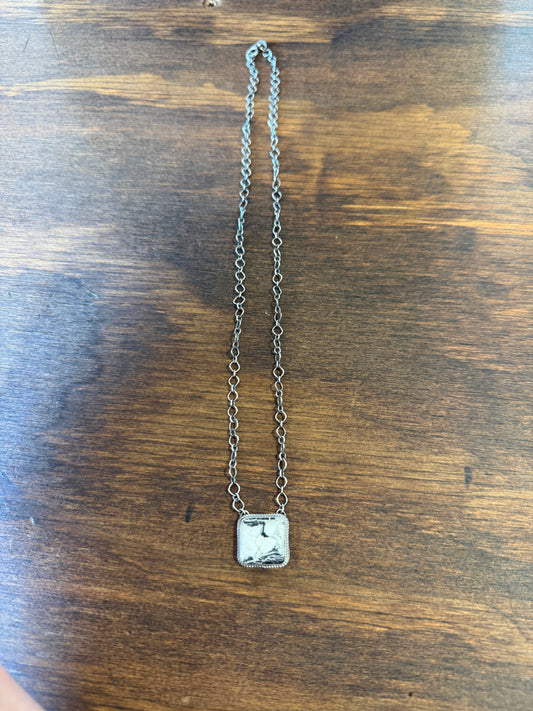 New white buffalo mini square bar necklace