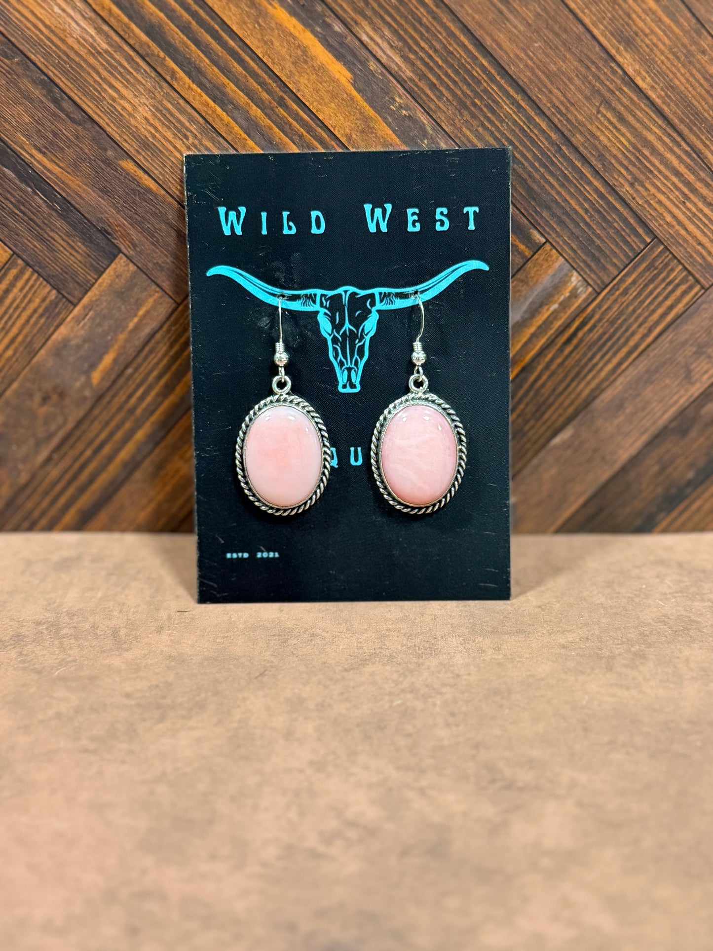 New pink conch large oval dangle earrings
