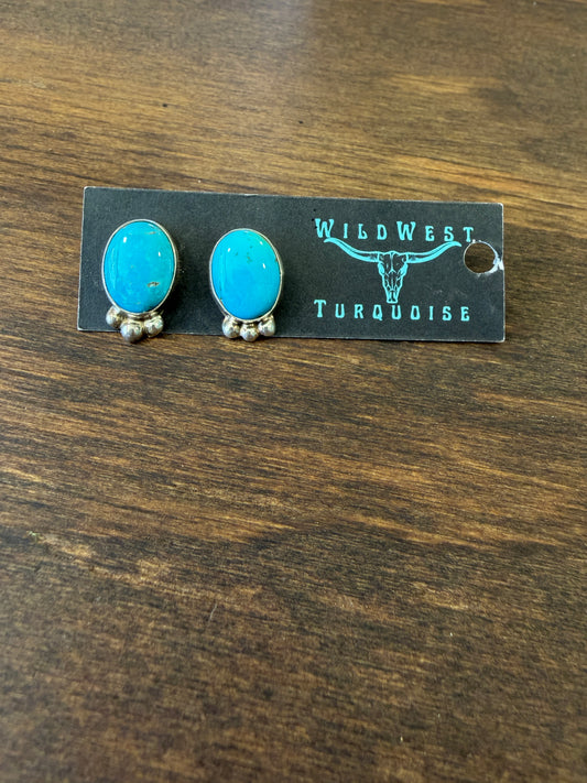 New large turquoise silver stud earrings