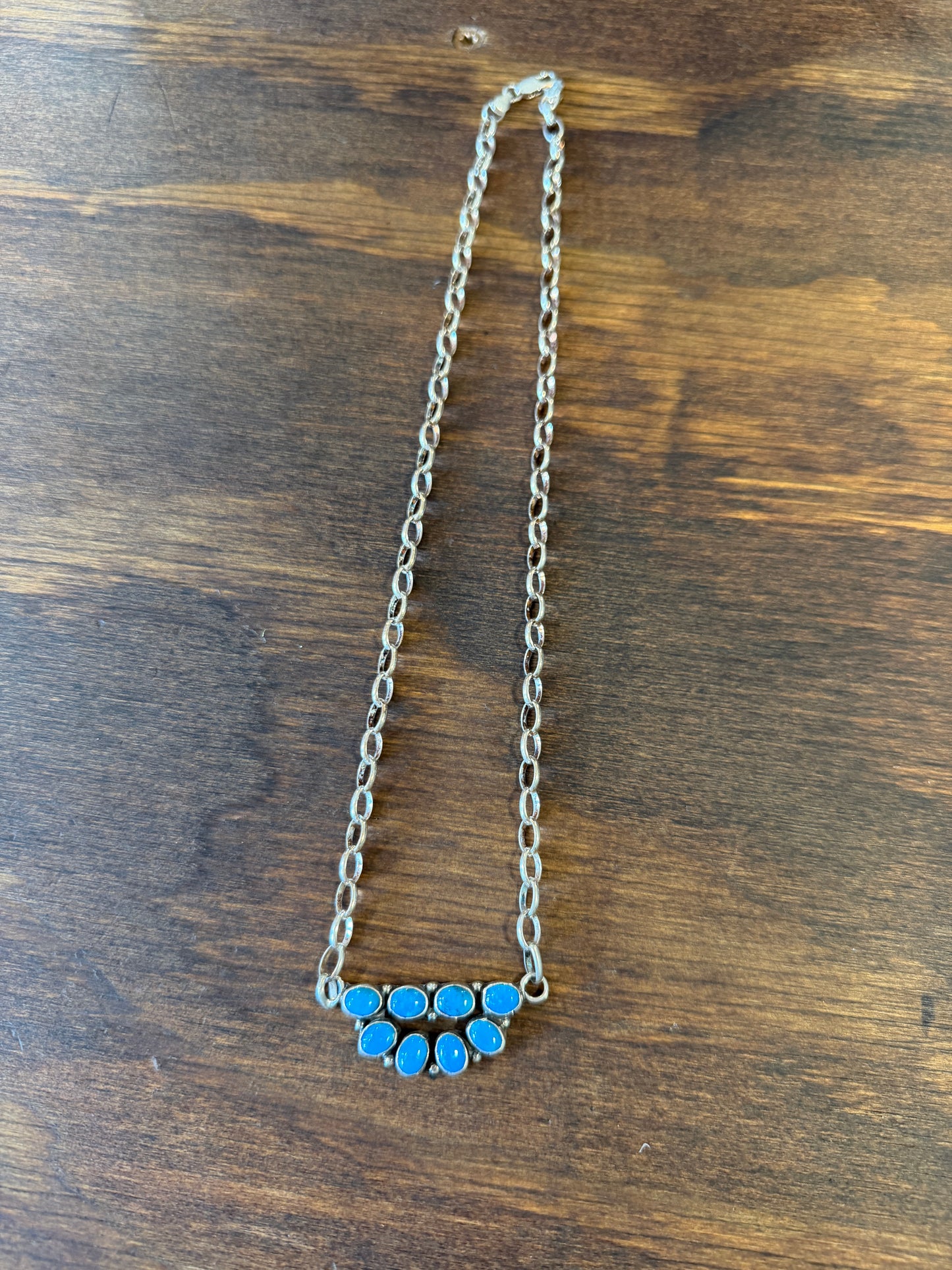 New turquoise cluster 2 row bar necklace