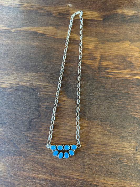 New turquoise cluster 2 row bar necklace