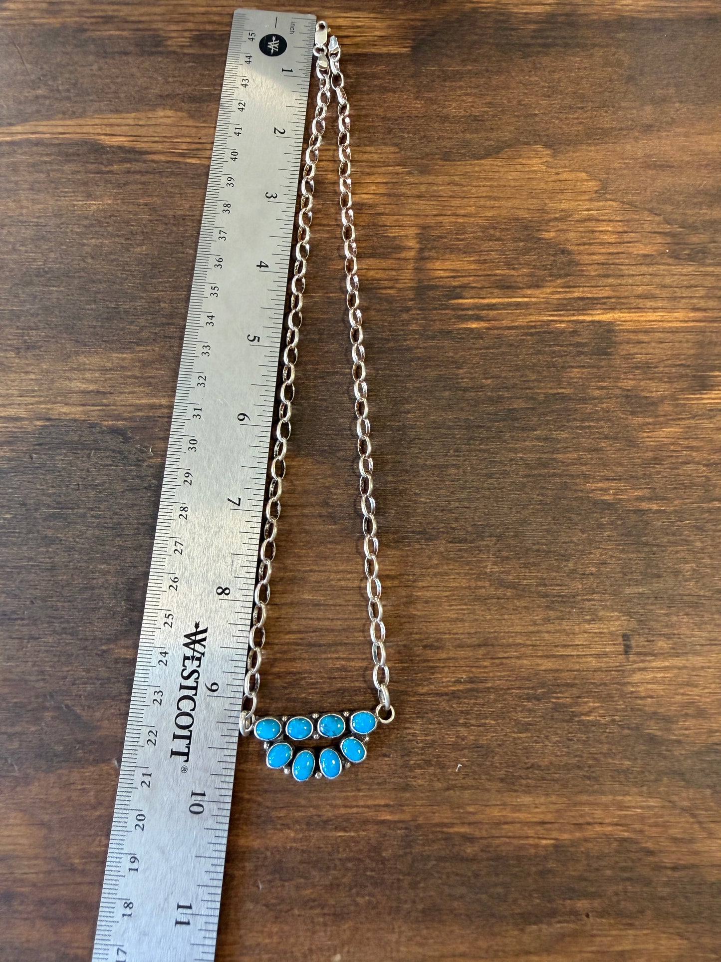 New turquoise cluster 2 row bar necklace