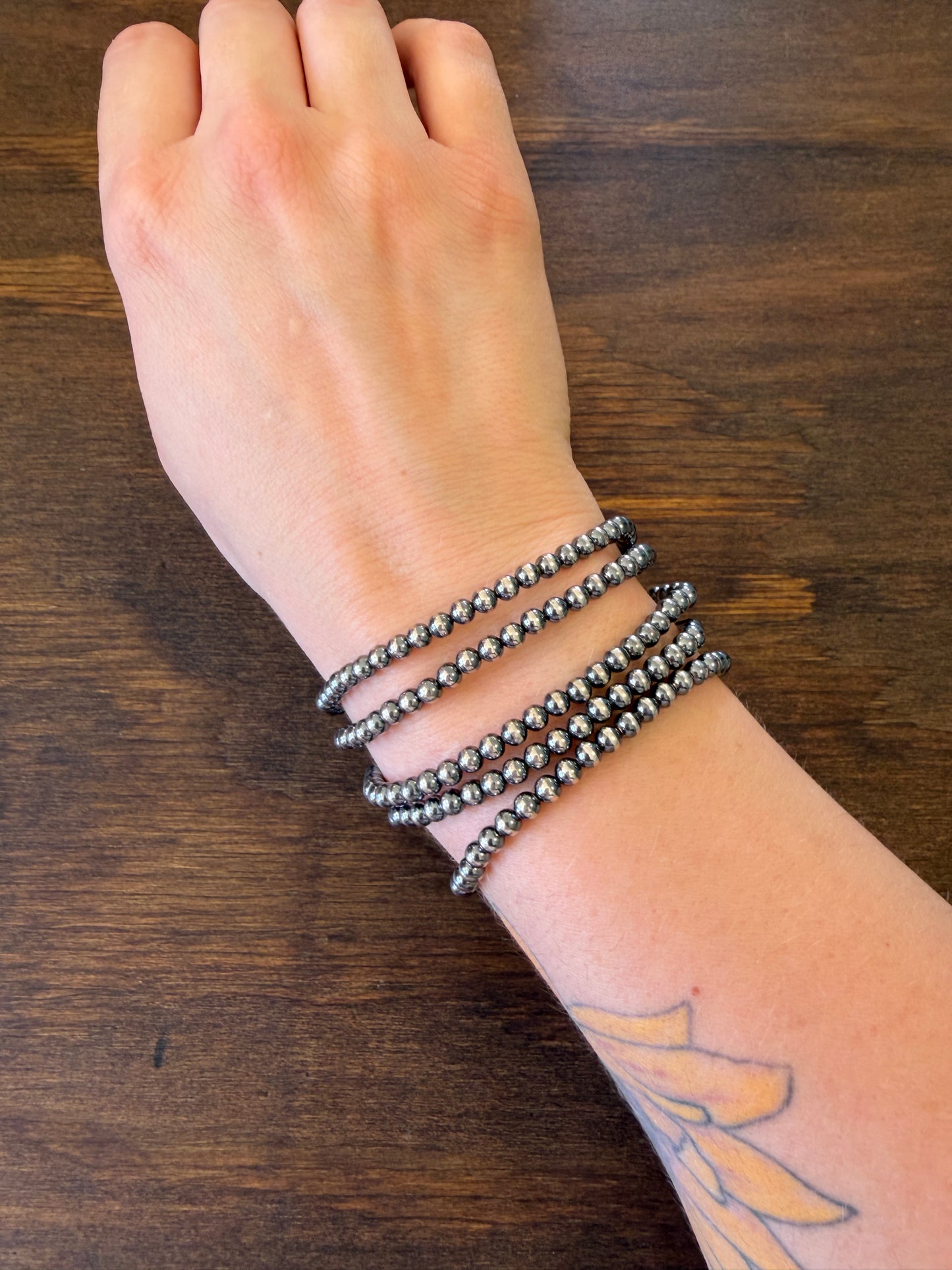 New 4mm sterling silver pearl stretch bracelet