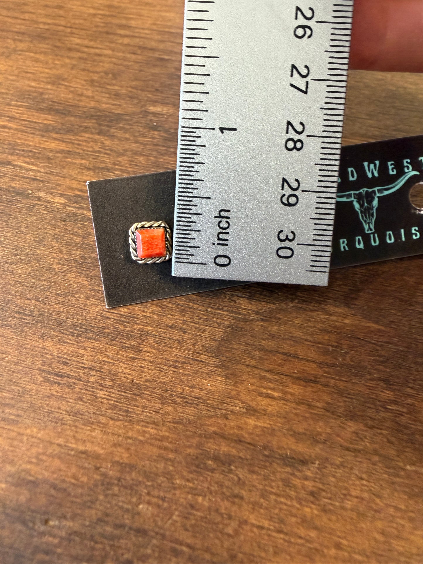 New orange spiny oyster square twist wire stud earrings