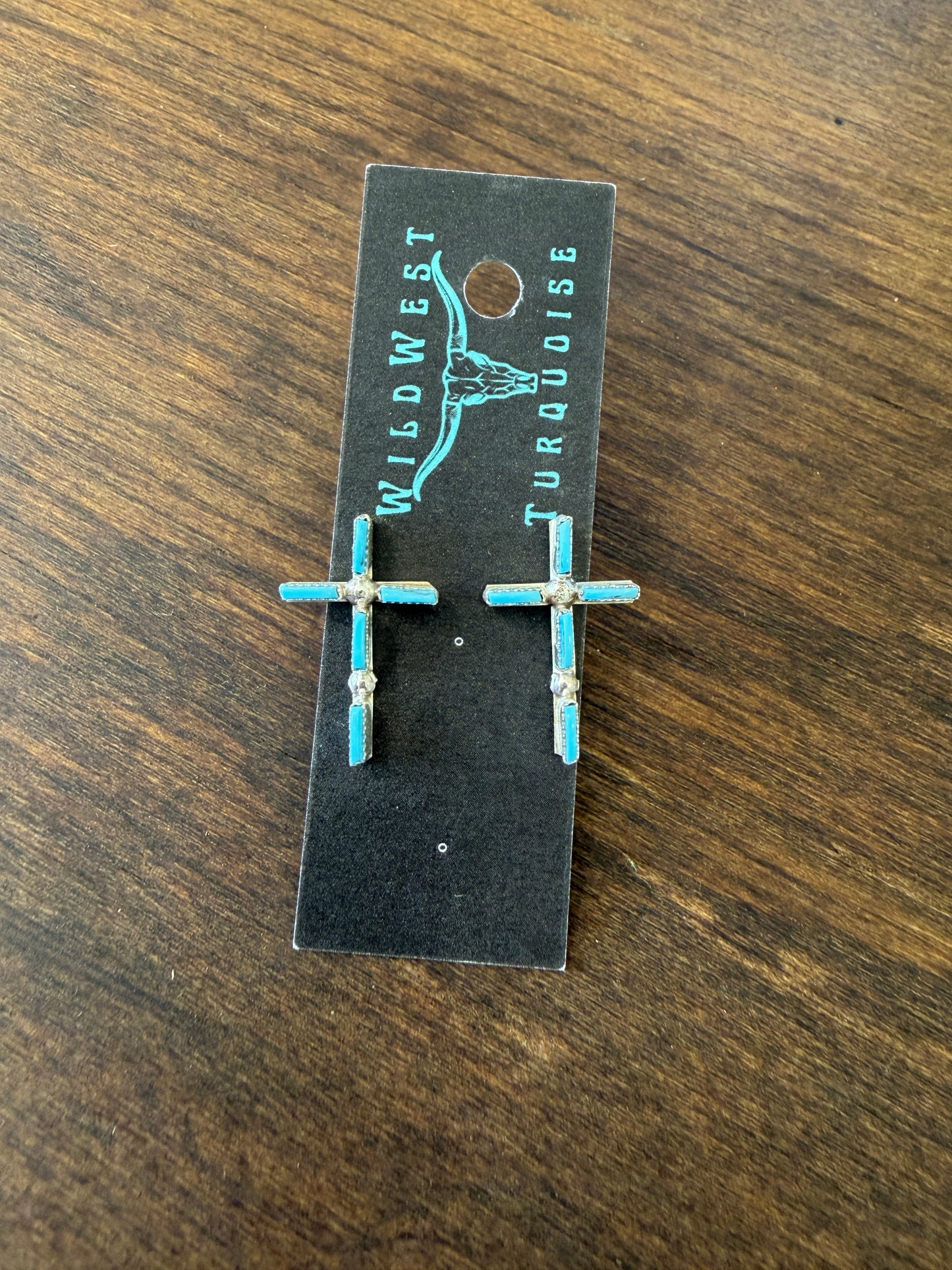 New small turquoise needlepoint cross stud earrings