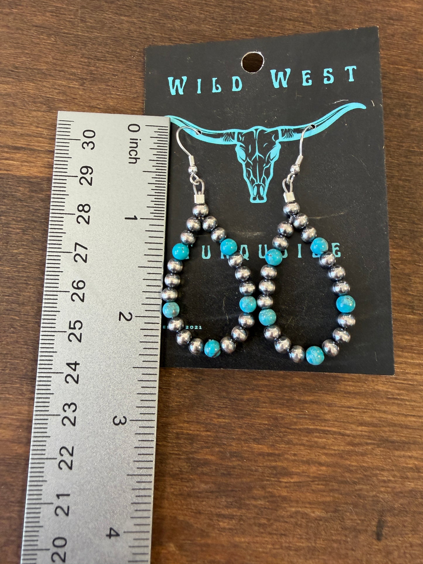 New medium 4mm turquoise and silver pearl teardrop hoop earrings