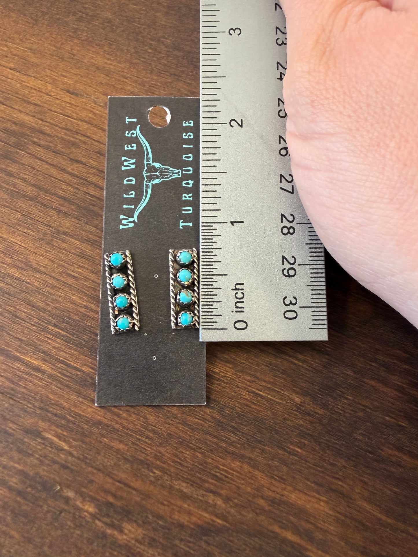 New snake eye turquoise shadow box bar earrings