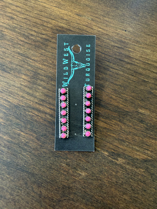 New man-made opal pink snake eye shadowbox long earrings