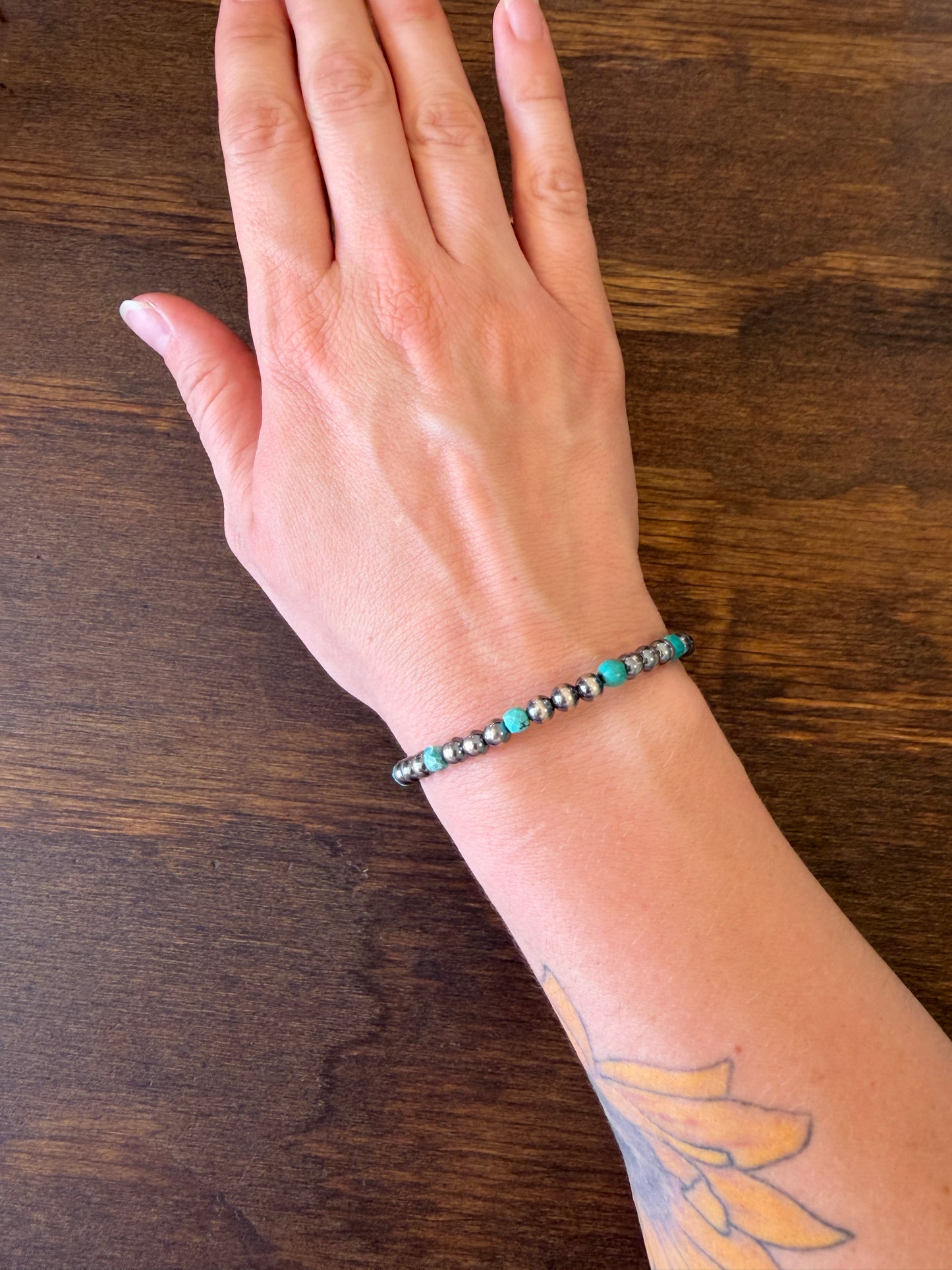 New 5mm turquoise and silver pearl bracelet