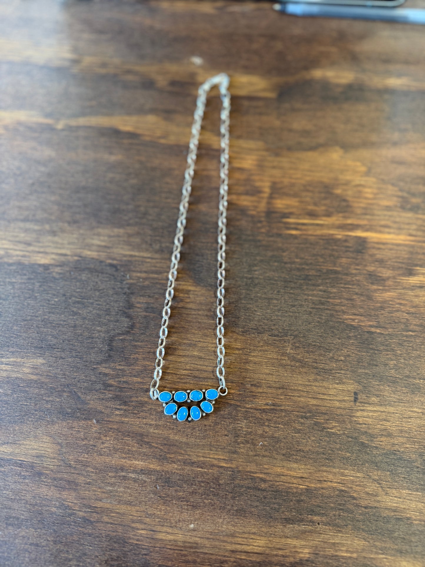 New turquoise cluster 2 row bar necklace