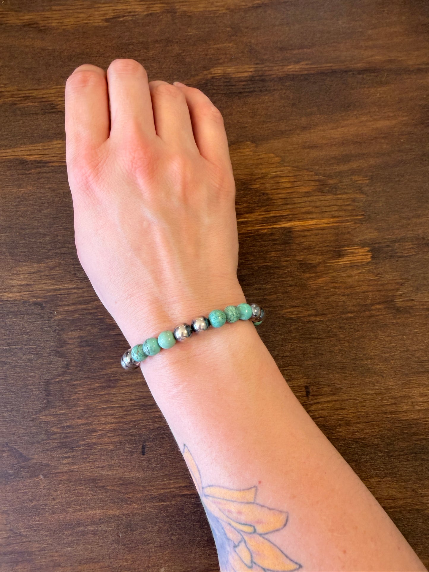 New 8mm turquoise and silver pearl bracelet