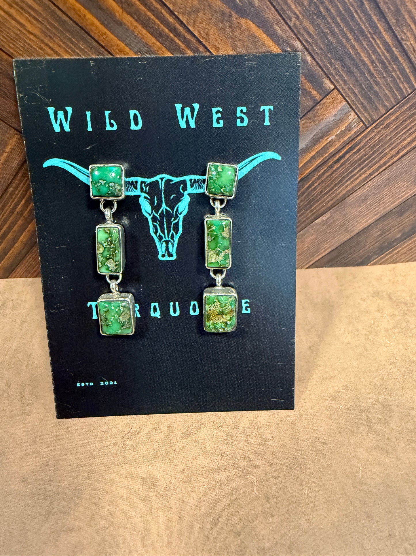 New Sonoran gold turquoise 3 dangle stud earrings