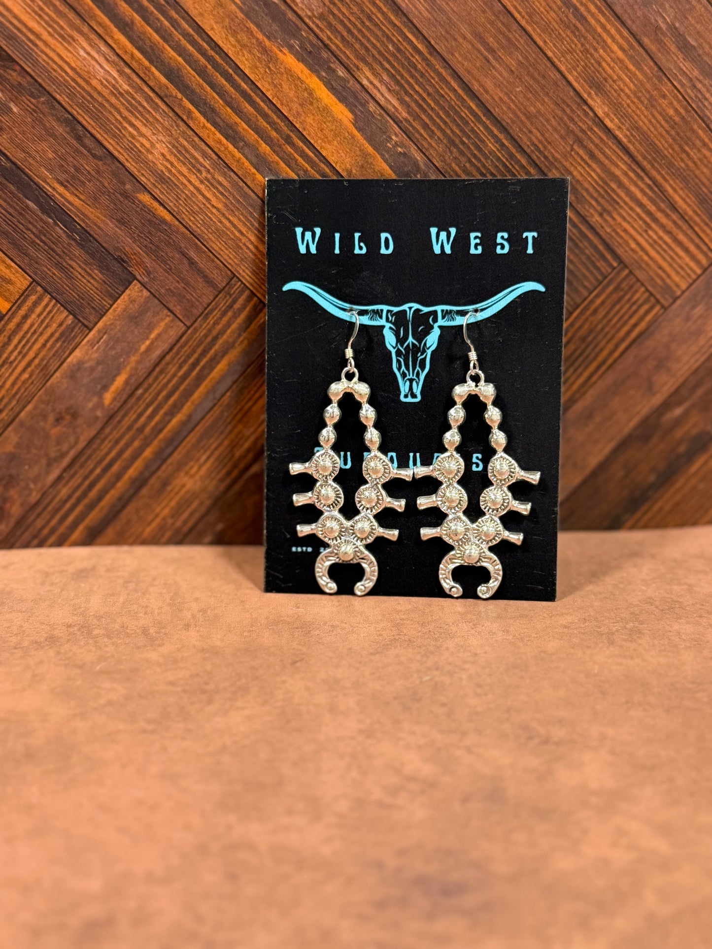 New silver squash blossom dangle earrings