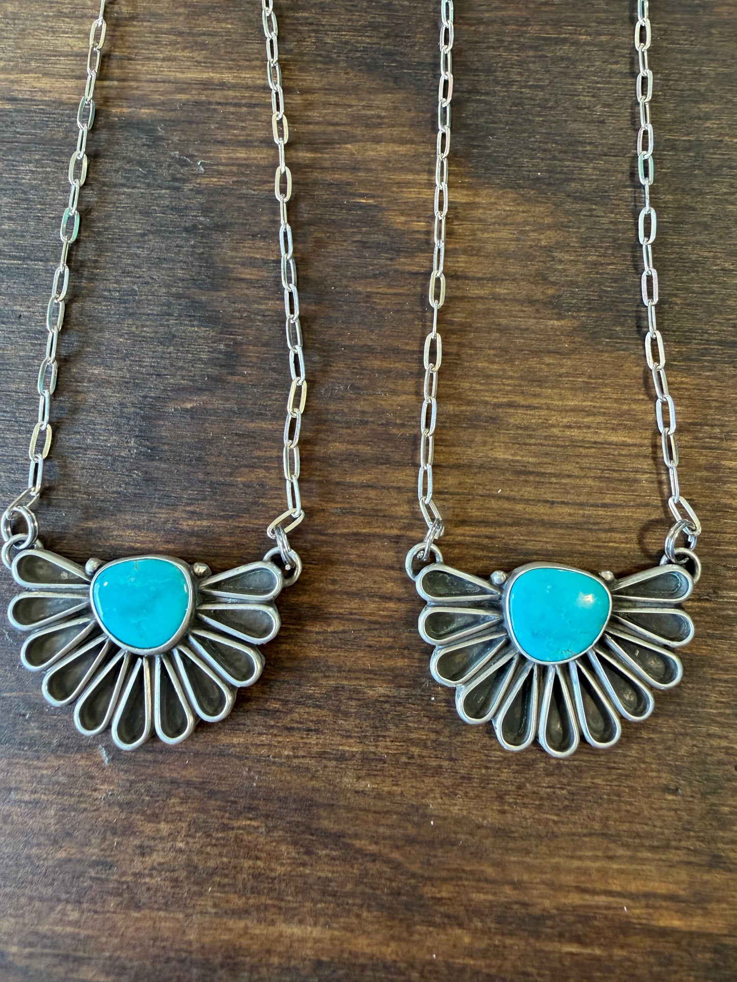 New Turquoise 1/2 fan shadow box bar necklace