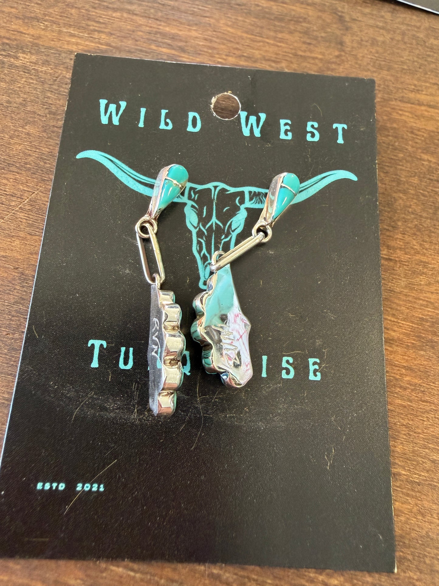 New 1/2 turquoise cluster inlay drop earrings