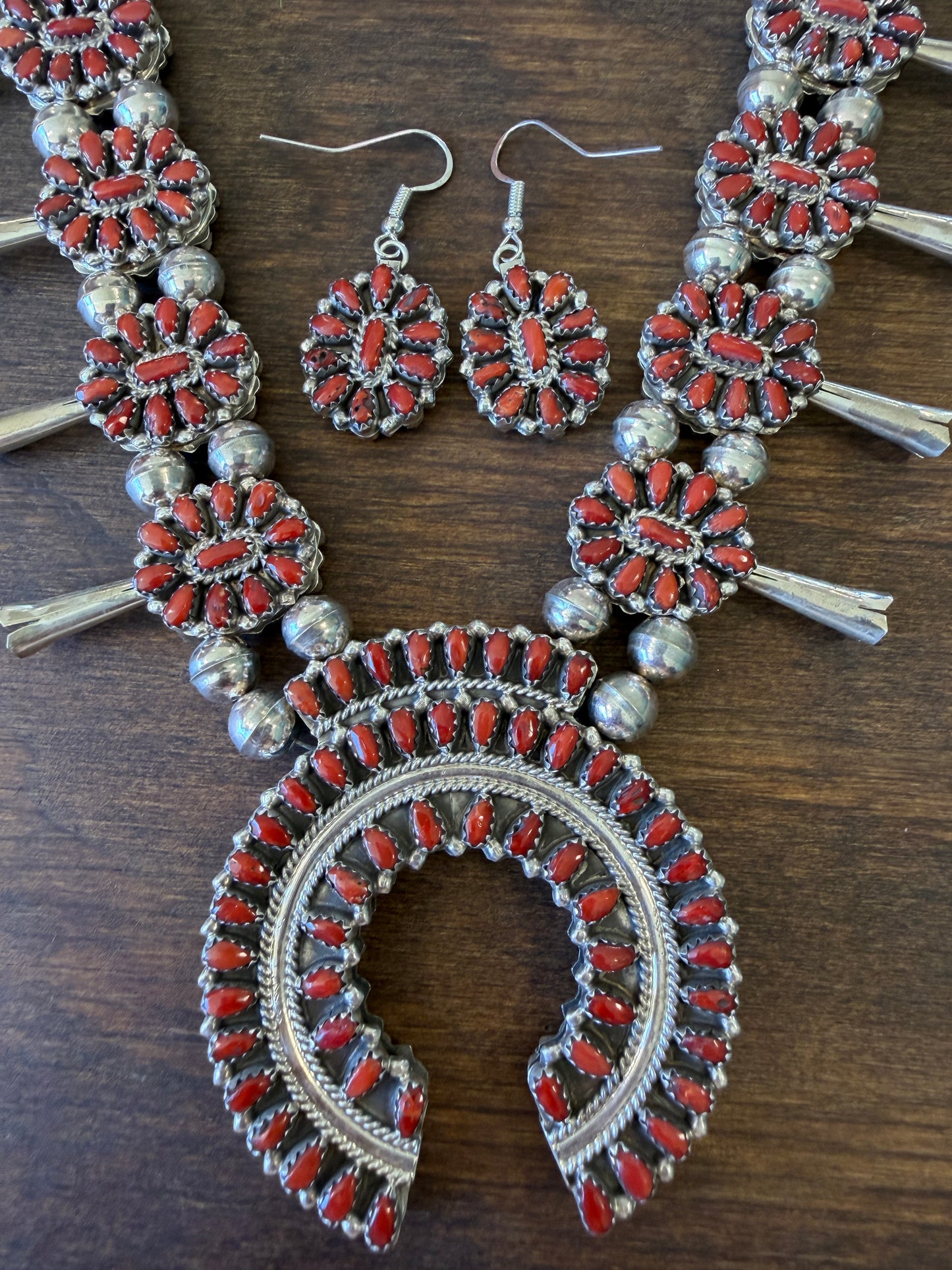 New 2 reversible turquoise/coral squash blossom earring set