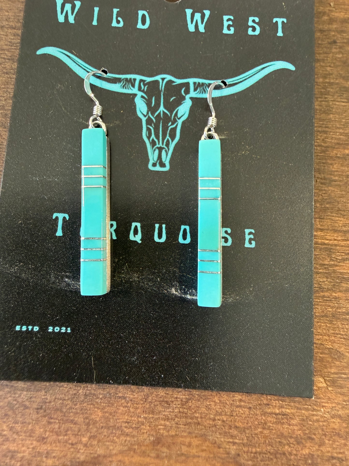 New turquoise inlay bar earrings