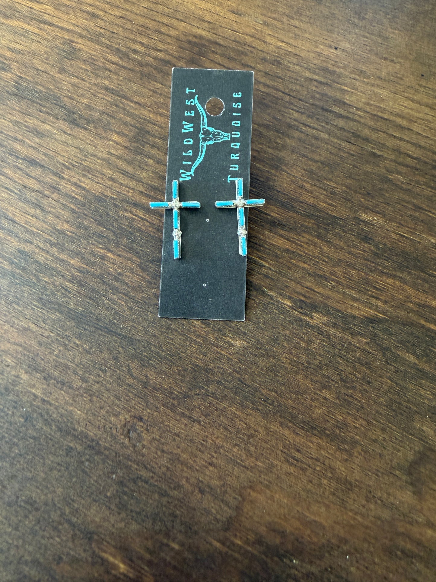 New small turquoise needlepoint cross stud earrings