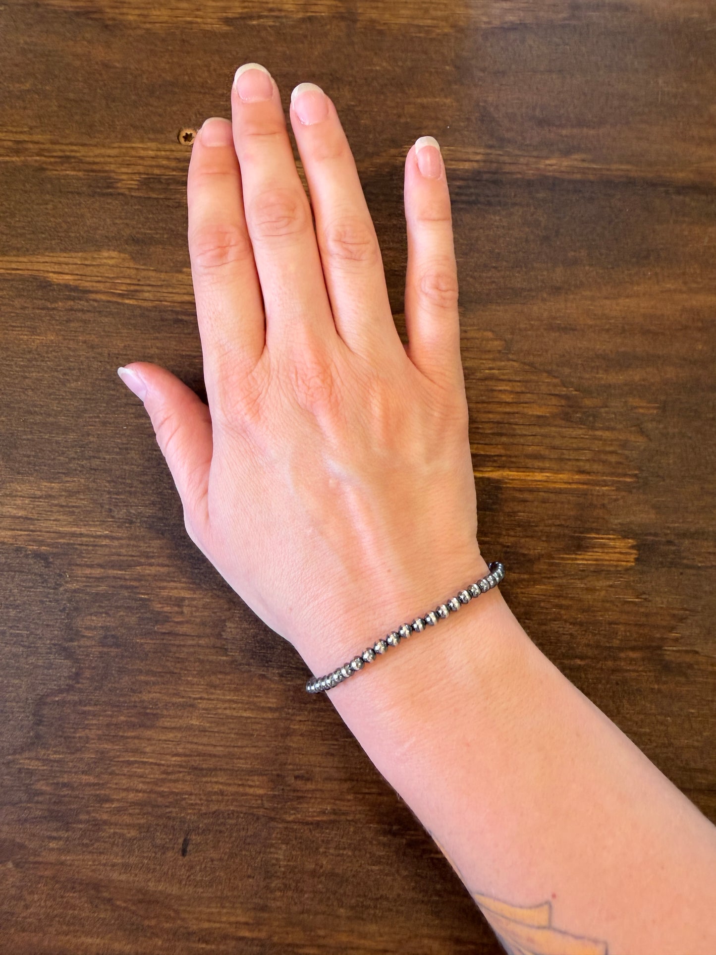 New 4mm sterling silver pearl stretch bracelet
