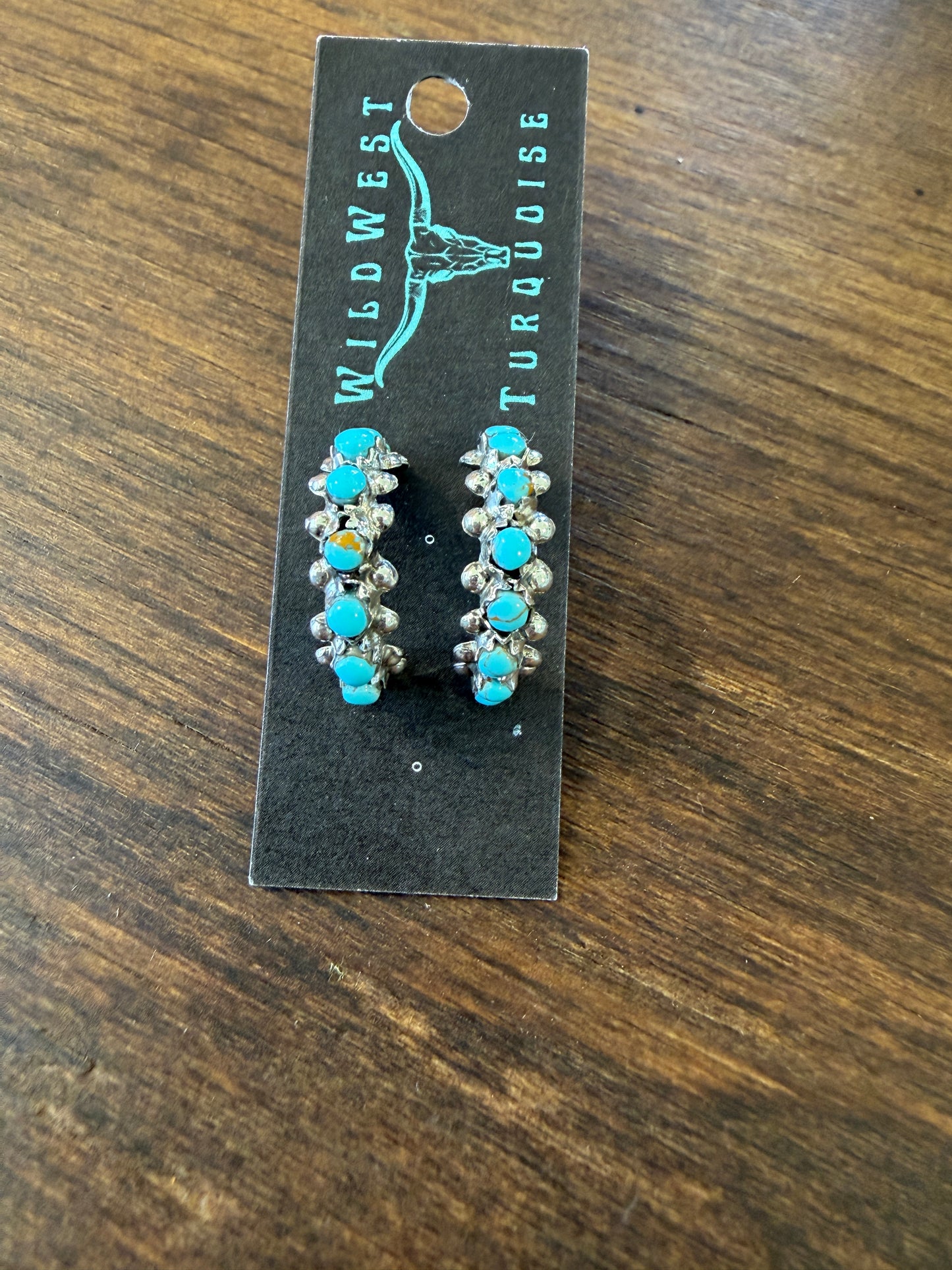 New medium turquoise snake eye 1/2 hoop earrings