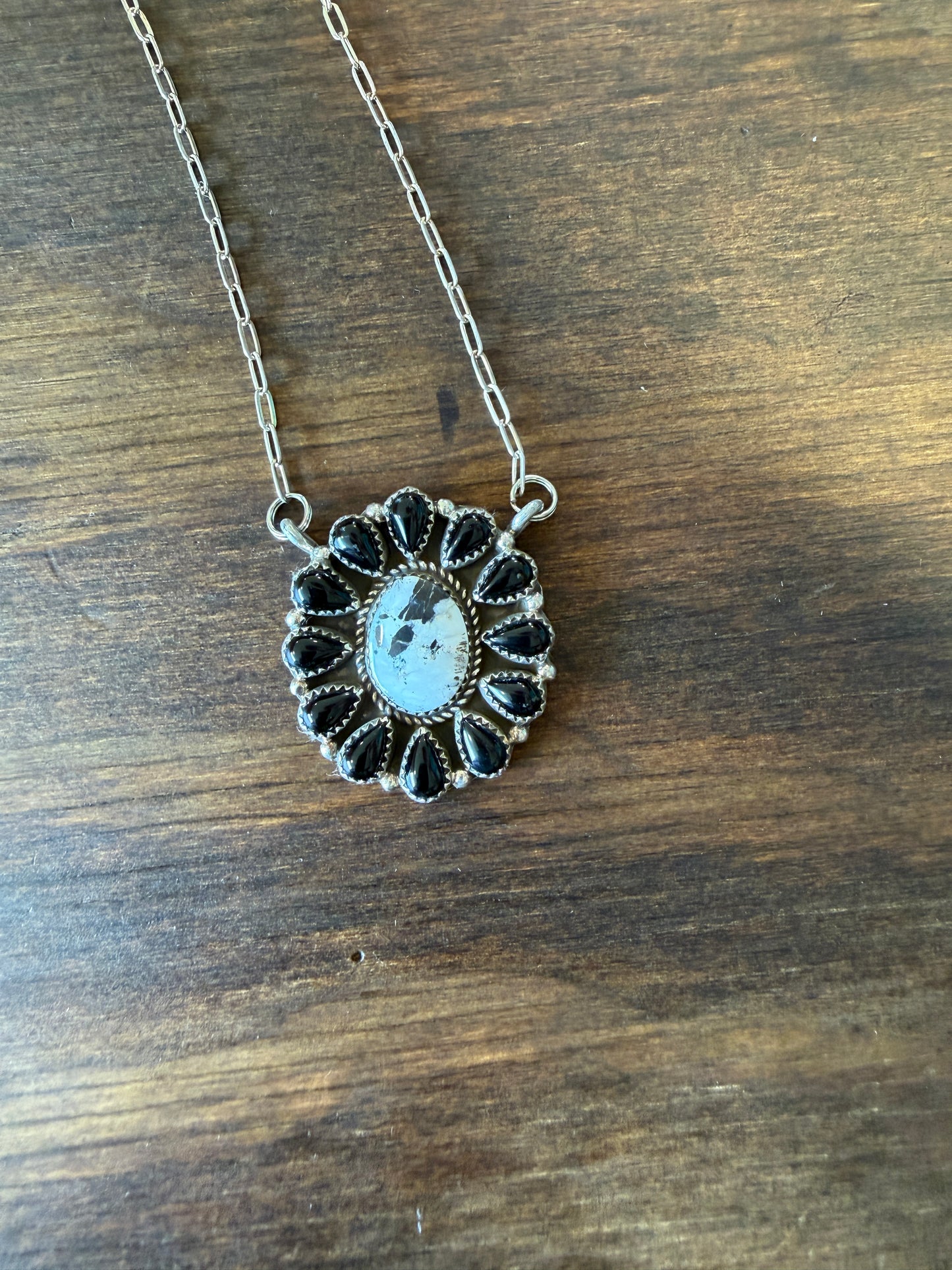 New white buffalo and black onyx cluster bar necklace