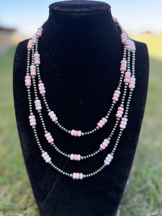 New 6mm rondel pink conch beads with 4 and 5mm pearl necklaces