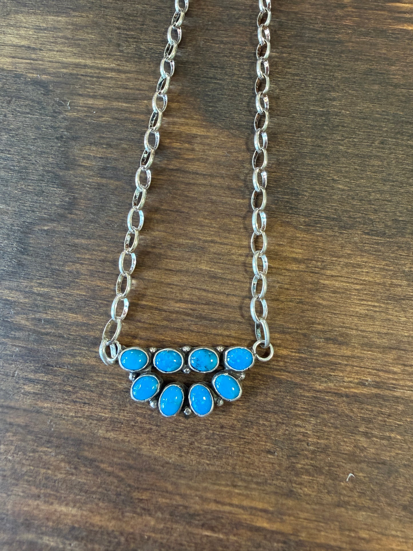 New turquoise cluster 2 row bar necklace