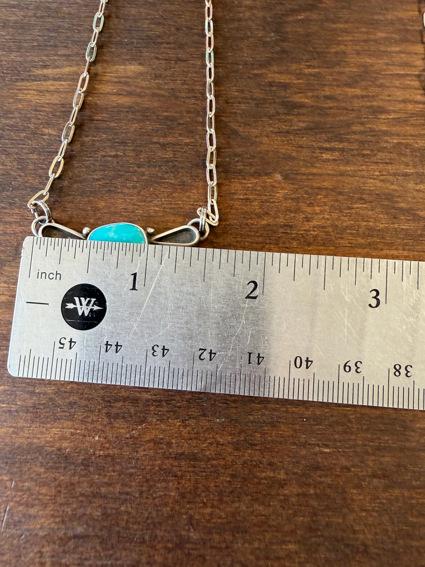 New Turquoise 1/2 fan shadow box bar necklace