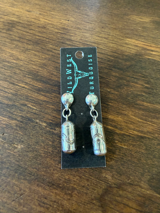 New silver stud barrel bead dangle earrings