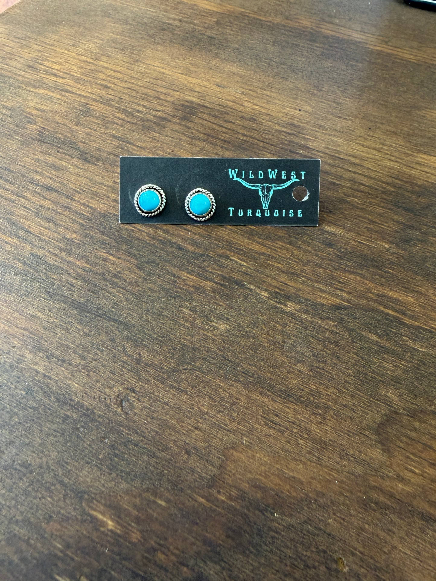 New Medium round turquoise twist wire stud earrings