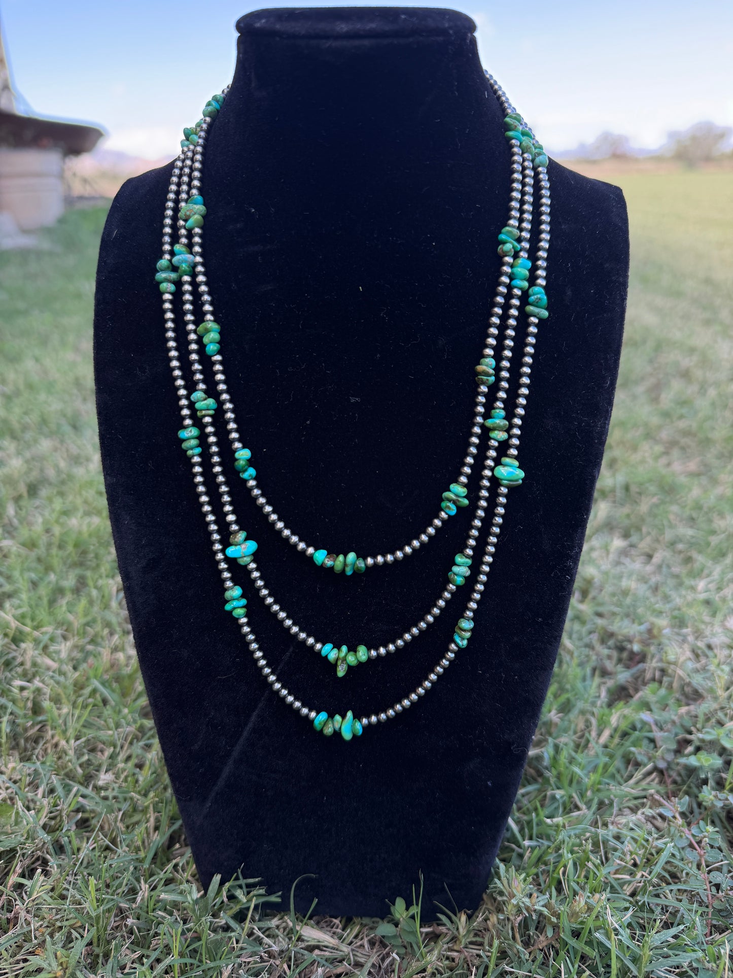 New 3mm silver pearls with Sonoran gold chip turquoise