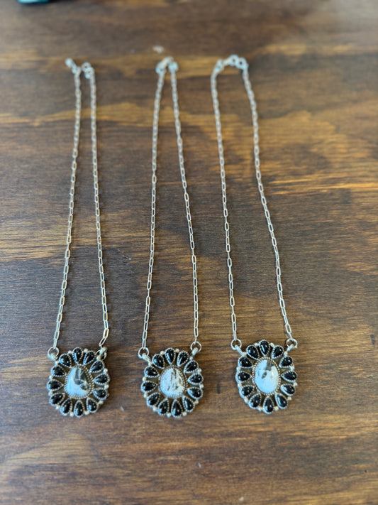 New white buffalo and black onyx cluster bar necklace