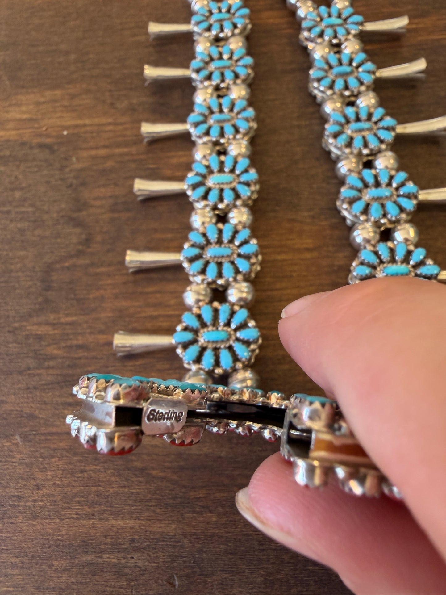 New 2 reversible turquoise/coral squash blossom earring set
